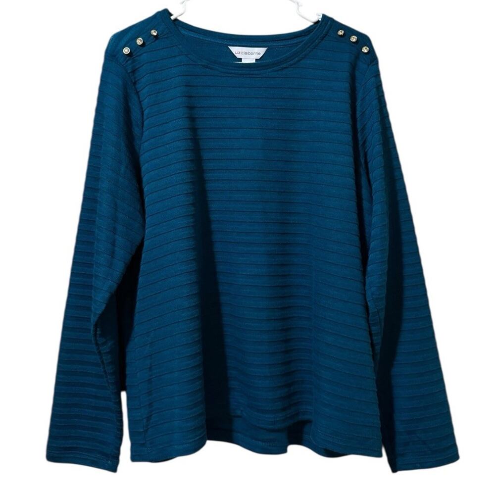 LIZ CLAIBORNE Women Sweater Sz XL Knit Buttons Teal Artsy Career Office City NWT